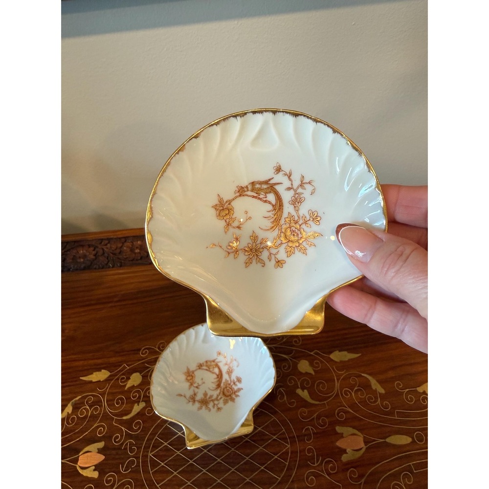Vintage Limoges Porcelain Shell‎ Trinket Dishes Pair